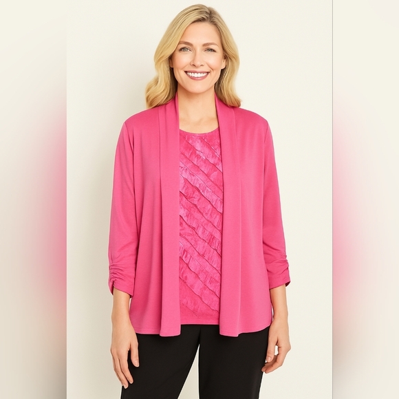 Elementz Cardigan Set Women X-Large Hot Pink Preppy Office Summer Spring NWT Y2K - Picture 1 of 7